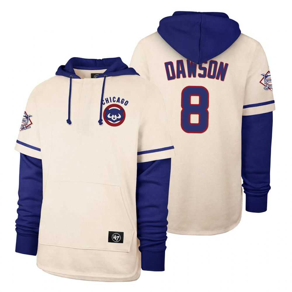 Men Chicago Cubs 8 Dawson Cream 2021 Pullover Hoodie MLB Jersey